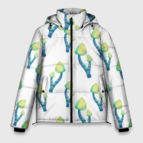 Мужская зимняя куртка 3D с принтом Акварельные неоновые грибы в Петрозаводске, верх — 100% полиэстер; подкладка — 100% полиэстер; утеплитель — 100% полиэстер | длина ниже бедра, свободный силуэт Оверсайз. Есть воротник-стойка, отстегивающийся капюшон и ветрозащитная планка. 

Боковые карманы с листочкой на кнопках и внутренний карман на молнии. | Тематика изображения на принте: 