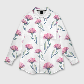 Мужская рубашка oversize 3D с принтом Розовые цветы гвоздики на белом в Екатеринбурге,  |  | Тематика изображения на принте: 