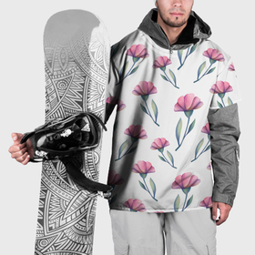 Накидка на куртку 3D с принтом Розовые цветы гвоздики на белом в Курске, 100% полиэстер |  | 