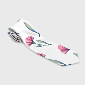 Галстук 3D с принтом Розовые цветы гвоздики на белом в Екатеринбурге, 100% полиэстер | Длина 148 см; Плотность 150-180 г/м2 | Тематика изображения на принте: 