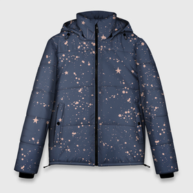 Мужская зимняя куртка 3D с принтом Космическое поле звёзд в Петрозаводске, верх — 100% полиэстер; подкладка — 100% полиэстер; утеплитель — 100% полиэстер | длина ниже бедра, свободный силуэт Оверсайз. Есть воротник-стойка, отстегивающийся капюшон и ветрозащитная планка. 

Боковые карманы с листочкой на кнопках и внутренний карман на молнии. | Тематика изображения на принте: 