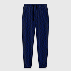 Мужские брюки 3D с принтом Тёмно синий волнистые линии в Белгороде, 100% полиэстер | манжеты по низу, эластичный пояс регулируется шнурком, по бокам два кармана без застежек, внутренняя часть кармана из мелкой сетки | 