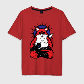 Мужская футболка хлопок Oversize с принтом Fox relax в Санкт-Петербурге, 100% хлопок | свободный крой, круглый ворот, “спинка” длиннее передней части | Тематика изображения на принте: 