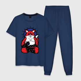 Мужская пижама хлопок с принтом Fox relax в Санкт-Петербурге, 100% хлопок | брюки и футболка прямого кроя, без карманов, на брюках мягкая резинка на поясе и по низу штанин
 | 