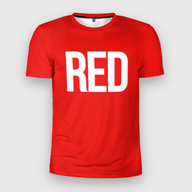 Мужская футболка 3D Slim с принтом Клубнично красный со словом red в Тюмени, 100% полиэстер с улучшенными характеристиками | приталенный силуэт, круглая горловина, широкие плечи, сужается к линии бедра | 