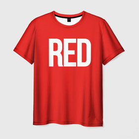 Мужская футболка 3D с принтом Клубнично красный со словом red в Санкт-Петербурге, 100% полиэфир | прямой крой, круглый вырез горловины, длина до линии бедер | 