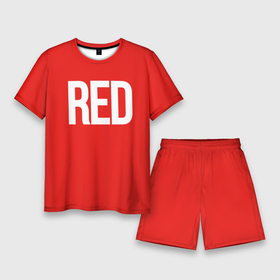 Мужской костюм с шортами 3D с принтом Клубнично красный со словом red ,  |  | 