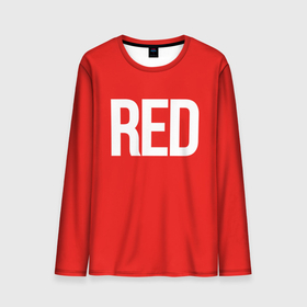Мужской лонгслив 3D с принтом Клубнично красный со словом red в Санкт-Петербурге, 100% полиэстер | длинные рукава, круглый вырез горловины, полуприлегающий силуэт | 