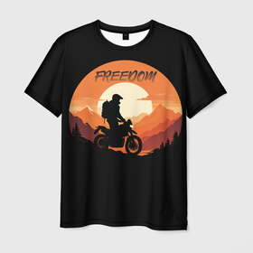 Мужская футболка 3D с принтом Мотоцикл   это свобода , 100% полиэфир | прямой крой, круглый вырез горловины, длина до линии бедер | 