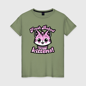Женская футболка хлопок с принтом Свежезапечённые котята в Курске, 100% хлопок | прямой крой, круглый вырез горловины, длина до линии бедер, слегка спущенное плечо | 