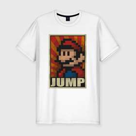 Мужская футболка хлопок Slim с принтом Jump Mario в Белгороде, 92% хлопок, 8% лайкра | приталенный силуэт, круглый вырез ворота, длина до линии бедра, короткий рукав | Тематика изображения на принте: 