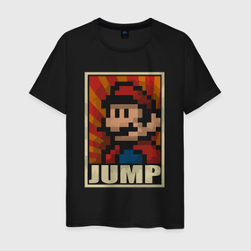 Мужская футболка хлопок с принтом Jump Mario в Петрозаводске, 100% хлопок | прямой крой, круглый вырез горловины, длина до линии бедер, слегка спущенное плечо. | Тематика изображения на принте: 