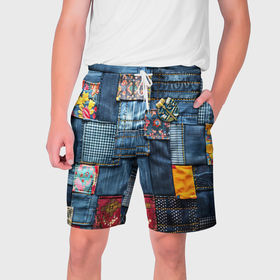 Мужские шорты 3D с принтом Значок адвоката на джинсах ,  полиэстер 100% | прямой крой, два кармана без застежек по бокам. Мягкая трикотажная резинка на поясе, внутри которой широкие завязки. Длина чуть выше колен | 