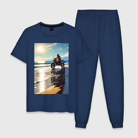 Мужская пижама хлопок с принтом On the beach , 100% хлопок | брюки и футболка прямого кроя, без карманов, на брюках мягкая резинка на поясе и по низу штанин
 | 