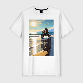 Мужская футболка хлопок Slim с принтом On the beach , 92% хлопок, 8% лайкра | приталенный силуэт, круглый вырез ворота, длина до линии бедра, короткий рукав | 