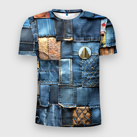 Мужская футболка 3D Slim с принтом Значок архитектора на джинсах в Белгороде, 100% полиэстер с улучшенными характеристиками | приталенный силуэт, круглая горловина, широкие плечи, сужается к линии бедра | 
