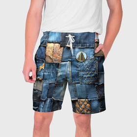Мужские шорты 3D с принтом Значок архитектора на джинсах в Тюмени,  полиэстер 100% | прямой крой, два кармана без застежек по бокам. Мягкая трикотажная резинка на поясе, внутри которой широкие завязки. Длина чуть выше колен | 