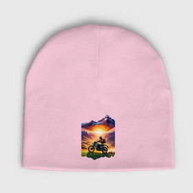 Мужская шапка демисезонная с принтом Мотопутешествие в горы ,  |  | Тематика изображения на принте: 