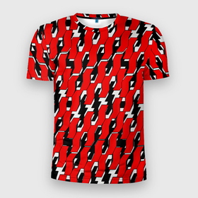 Мужская футболка 3D Slim с принтом Техно узор красный в Санкт-Петербурге, 100% полиэстер с улучшенными характеристиками | приталенный силуэт, круглая горловина, широкие плечи, сужается к линии бедра | 
