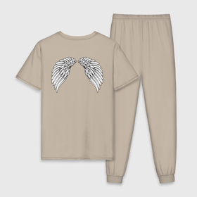 Мужская пижама хлопок с принтом Белые крылья с черным контуром в Курске, 100% хлопок | брюки и футболка прямого кроя, без карманов, на брюках мягкая резинка на поясе и по низу штанин
 | 