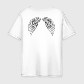 Мужская футболка хлопок Oversize с принтом Белые крылья с черным контуром в Белгороде, 100% хлопок | свободный крой, круглый ворот, “спинка” длиннее передней части | 