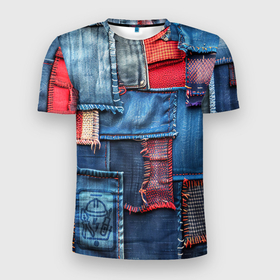 Мужская футболка 3D Slim с принтом Джинсовая форма электрика в Екатеринбурге, 100% полиэстер с улучшенными характеристиками | приталенный силуэт, круглая горловина, широкие плечи, сужается к линии бедра | 