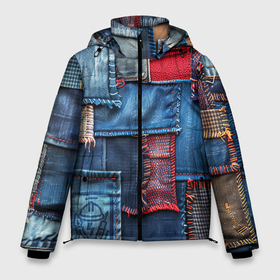 Мужская зимняя куртка 3D с принтом Джинсовая форма электрика в Новосибирске, верх — 100% полиэстер; подкладка — 100% полиэстер; утеплитель — 100% полиэстер | длина ниже бедра, свободный силуэт Оверсайз. Есть воротник-стойка, отстегивающийся капюшон и ветрозащитная планка. 

Боковые карманы с листочкой на кнопках и внутренний карман на молнии. | Тематика изображения на принте: 