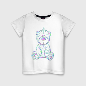Детская футболка хлопок с принтом Игрушка   мишка радужный в Екатеринбурге, 100% хлопок | круглый вырез горловины, полуприлегающий силуэт, длина до линии бедер | Тематика изображения на принте: 