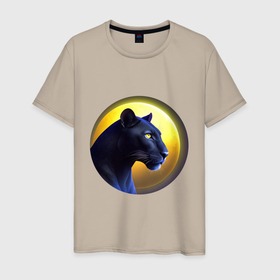Мужская футболка хлопок с принтом Черная пантера на фоне Луны в Курске, 100% хлопок | прямой крой, круглый вырез горловины, длина до линии бедер, слегка спущенное плечо. | 