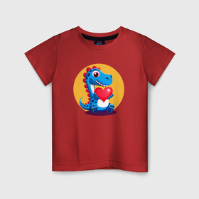Детская футболка хлопок с принтом Динозаврик с сердечком в Курске, 100% хлопок | круглый вырез горловины, полуприлегающий силуэт, длина до линии бедер | Тематика изображения на принте: 