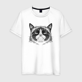 Мужская футболка хлопок с принтом Grumpy cat мем , 100% хлопок | прямой крой, круглый вырез горловины, длина до линии бедер, слегка спущенное плечо. | 