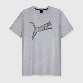Мужская футболка хлопок Slim с принтом Кот в прыжке в Петрозаводске, 92% хлопок, 8% лайкра | приталенный силуэт, круглый вырез ворота, длина до линии бедра, короткий рукав | 