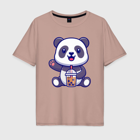Мужская футболка хлопок Oversize с принтом Панда привет , 100% хлопок | свободный крой, круглый ворот, “спинка” длиннее передней части | 