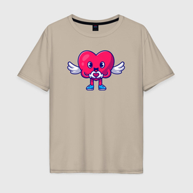 Мужская футболка хлопок Oversize с принтом Heart angel в Тюмени, 100% хлопок | свободный крой, круглый ворот, “спинка” длиннее передней части | 