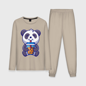 Мужская пижама с лонгсливом хлопок с принтом Drinking panda в Санкт-Петербурге,  |  | Тематика изображения на принте: 