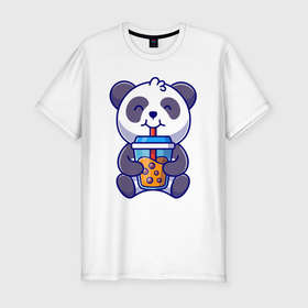 Мужская футболка хлопок Slim с принтом Drinking panda в Санкт-Петербурге, 92% хлопок, 8% лайкра | приталенный силуэт, круглый вырез ворота, длина до линии бедра, короткий рукав | Тематика изображения на принте: 