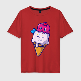 Мужская футболка хлопок Oversize с принтом Милое мороженко , 100% хлопок | свободный крой, круглый ворот, “спинка” длиннее передней части | Тематика изображения на принте: 