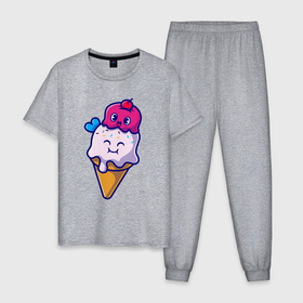 Мужская пижама хлопок с принтом Милое мороженко , 100% хлопок | брюки и футболка прямого кроя, без карманов, на брюках мягкая резинка на поясе и по низу штанин
 | 