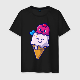 Мужская футболка хлопок с принтом Милое мороженко , 100% хлопок | прямой крой, круглый вырез горловины, длина до линии бедер, слегка спущенное плечо. | 