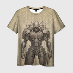 Мужская футболка 3D с принтом Бронированный демонический киборг в Кировске, 100% полиэфир | прямой крой, круглый вырез горловины, длина до линии бедер | 