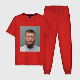 Мужская пижама хлопок с принтом Conor McGregor magshot в Тюмени, 100% хлопок | брюки и футболка прямого кроя, без карманов, на брюках мягкая резинка на поясе и по низу штанин
 | Тематика изображения на принте: 