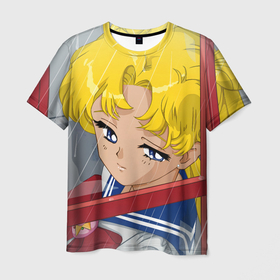 Мужская футболка 3D с принтом Sailor Moon Усаги Цукино грустит в Курске, 100% полиэфир | прямой крой, круглый вырез горловины, длина до линии бедер | 