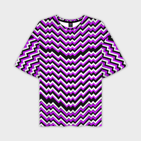 Мужская футболка oversize 3D с принтом Фиолетовые и белые ломаные линии в Новосибирске,  |  | 