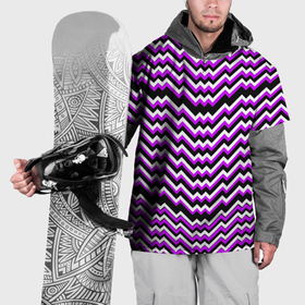 Накидка на куртку 3D с принтом Фиолетовые и белые ломаные линии в Санкт-Петербурге, 100% полиэстер |  | 