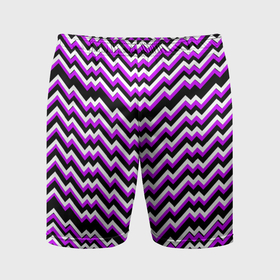 Мужские шорты спортивные с принтом Фиолетовые и белые ломаные линии в Санкт-Петербурге,  |  | 