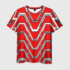 Мужская футболка 3D с принтом Техно броня красно белая в Белгороде, 100% полиэфир | прямой крой, круглый вырез горловины, длина до линии бедер | 