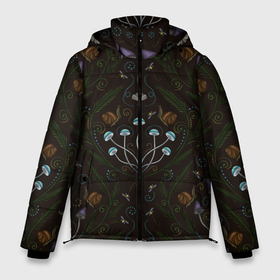 Мужская зимняя куртка 3D с принтом Волшебный лес, грибы, улитки и мотыльки   паттерн в Новосибирске, верх — 100% полиэстер; подкладка — 100% полиэстер; утеплитель — 100% полиэстер | длина ниже бедра, свободный силуэт Оверсайз. Есть воротник-стойка, отстегивающийся капюшон и ветрозащитная планка. 

Боковые карманы с листочкой на кнопках и внутренний карман на молнии. | 