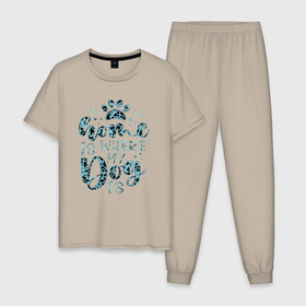 Мужская пижама хлопок с принтом Любимая собака лапы дом , 100% хлопок | брюки и футболка прямого кроя, без карманов, на брюках мягкая резинка на поясе и по низу штанин
 | 