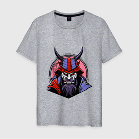 Мужская футболка хлопок с принтом Samurai evil face в Петрозаводске, 100% хлопок | прямой крой, круглый вырез горловины, длина до линии бедер, слегка спущенное плечо. | 
