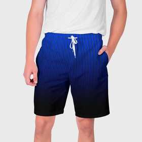 Мужские шорты 3D с принтом Полосатый градиент сине чёрный в Тюмени,  полиэстер 100% | прямой крой, два кармана без застежек по бокам. Мягкая трикотажная резинка на поясе, внутри которой широкие завязки. Длина чуть выше колен | 